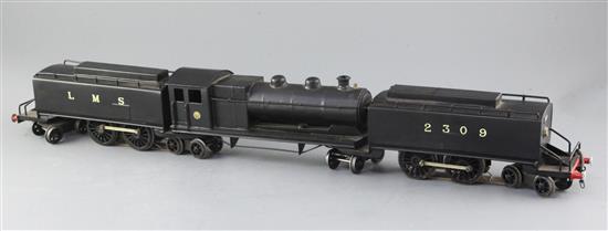 A scratch built O gauge 4 x 4 x 4 and 4 x 4 x 4 Garret Freelane LMS tender locomotive, number 2309, black livery, overall 70cm